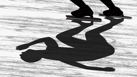 Silhouette with the shadow of a man running on ice. Speed skating. Stock Illustration