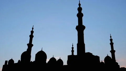 Silhouette of the Sheikh Zayed Mosque Architecture in Abu Dhabi Stock Footage 238851378