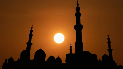 Silhouette of the Sheikh Zayed Mosque Architecture in Abu Dhabi Stock-Footage 239897720