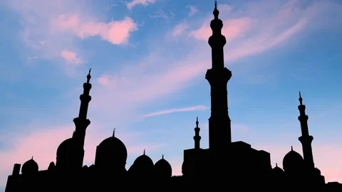 Silhouette of the Sheikh Zayed Mosque Architecture in Abu Dhabi Stock Footage 240065723