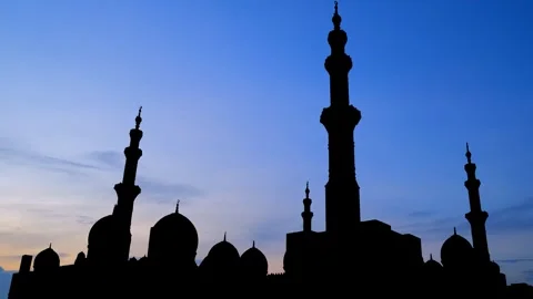 Silhouette of the Sheikh Zayed Mosque Architecture in Abu Dhabi Stock Footage 240119834