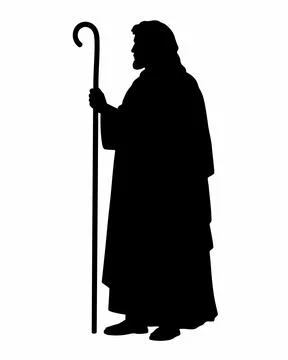 Silhouette of a Shepherd with Staff Stock Illustration