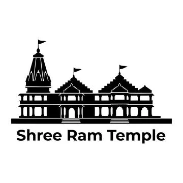 Silhouette of shree ram temple with flags on spires Stock Illustration