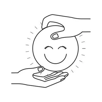 Silhouette side view of palm human holding a happy face symbol to deposit in Stock Illustration