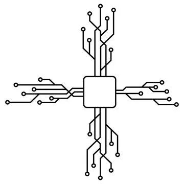 Silhouette of simple schematic chip or component for microcircuits isolated Stock Illustration