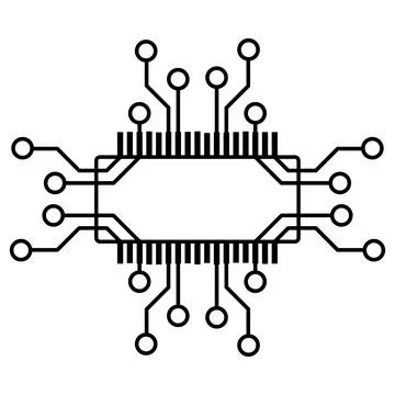 Silhouette of simple schematic chip or component for microcircuits isolated Illustrazione stock