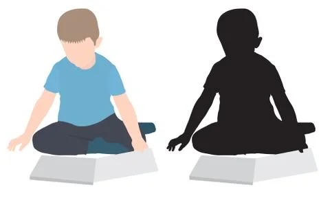 Silhouette of sitting boy looking at book, colored and black, isolated. Vecto Illustrazione stock