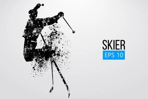 Silhouette of skier jumping isolated. Vector illustration Stock Illustration