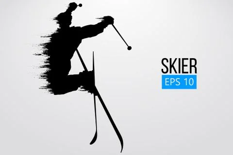 Silhouette of skier jumping isolated. Vector illustration Stock Illustration