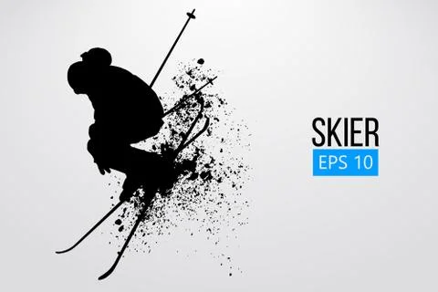 Silhouette of skier jumping isolated. Vector illustration Stock Illustration
