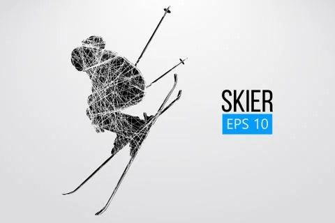 Silhouette of skier jumping isolated. Vector illustration Stock Illustration