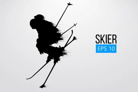 Silhouette of skier jumping isolated. Vector illustration Stock Illustration