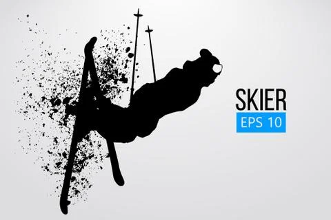 Silhouette of skier jumping isolated. Vector illustration Stock Illustration
