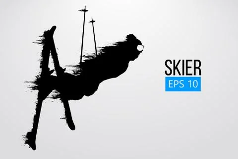Silhouette of skier jumping isolated. Vector illustration Illustrazione stock
