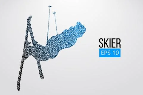 Silhouette of skier jumping isolated. Vector illustration Stock Illustration