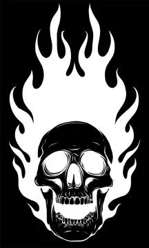 Silhouette Skull on Fire with Flames Vector Illustration Stock Illustration