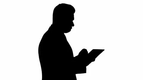 Silhouette Smart senior businessman using a technology tablet. Illustrazione stock