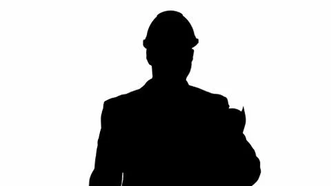 Silhouette Smiling architect or engineer walking while keeping p Stock Illustration