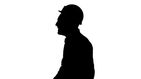 Silhouette Smiling construction engineer catching a cap and putt Stock Illustration