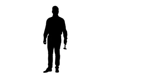 Silhouette Smiling worker doing ok gesture with hammer in hand. Stock-Illustration