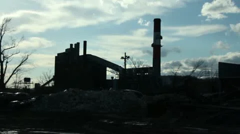 Silhouette of Smoke Stack at Abandoned Coal Plant Video stock 22251283