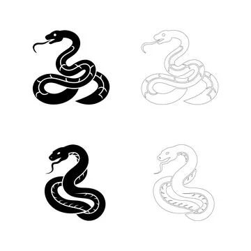 Silhouette of a snake slithering in S-shape, flat bold black design Stock Illustration