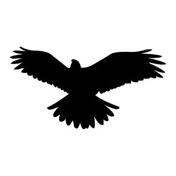 Silhouette of a soaring eagle with outstretched wings against a white background Stock Illustration