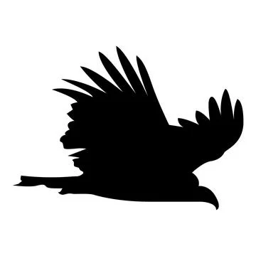 Silhouette of a soaring eagle with outstretched wings against a white background Stock Illustration