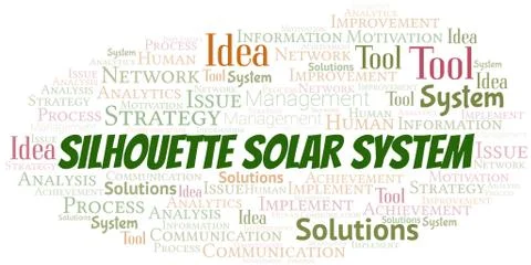 Silhouette Solar System typography vector word cloud. Stock Illustration