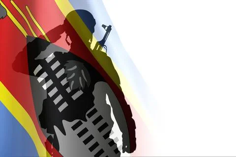 Silhouette of a soldier with the Eswatini flag Stock Illustration
