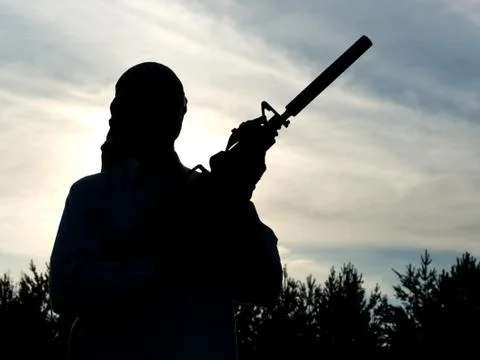 Silhouette of soldier Stock Photos