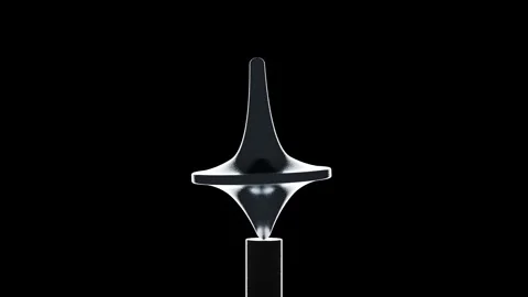 Silhouette of Spinning Top Balancing on Thin Pedestal - Rim Light Loop Stock Footage 340267563