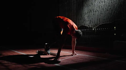 Silhouette Of Sportsman On Start Of Run Stock Video Pond5