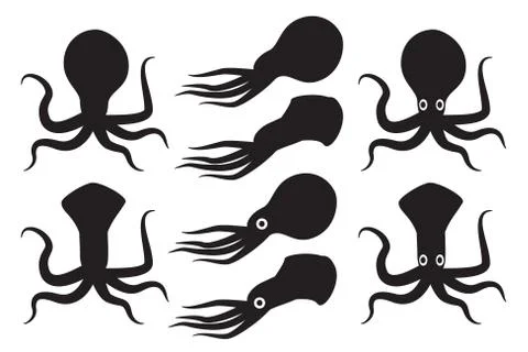 Silhouette Squid and kraken vector Stock Illustration