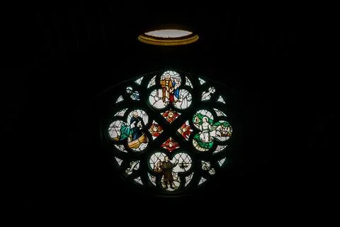 Silhouette of Stained glass window, Pattern of Medieval gothic rose window .. Stock Photos