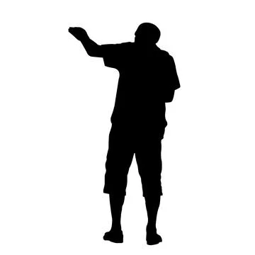 Silhouette of a standing man. The man points his hand to the side. Stock Illustration