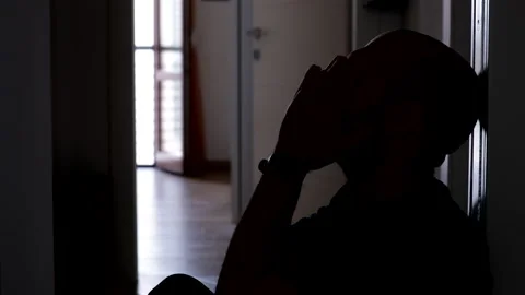 Silhouette of stressed man suffering, having painful feelings Video stock 155299769