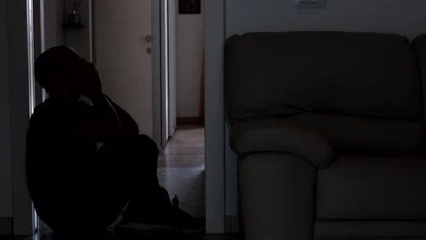 Silhouette of stressed man suffering, having painful head feelings Stock Footage 155299776