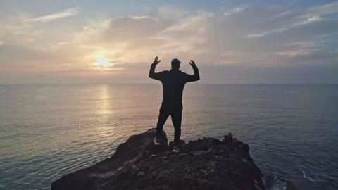 Silhouette of a Successful Man at the Summit Stock Footage 304955893