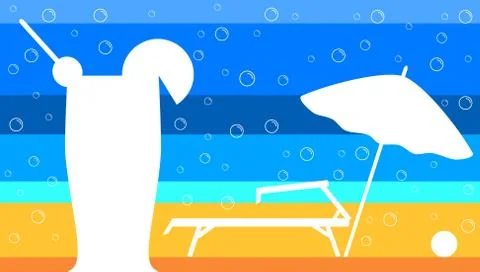 Silhouette of summer beach items and a drink glass Stock Illustration