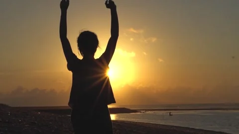 Silhouette at Sunset on the Beach Stock Footage 277026811