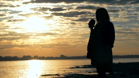 Silhouette at sunset river Stock Footage 110488679