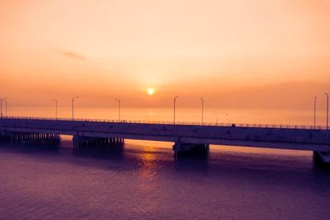 Silhouette of Suramadu bridge in East Java 写真素材