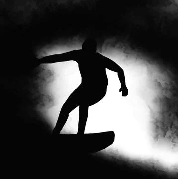 Silhouette surfer riding wave Stock Illustration