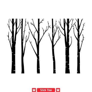 Silhouette Symphony  Harmonious Stick Tree Vector Ensemble for Creativity Stock Illustration