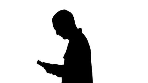 Silhouette Tablet computer. Side view of man using digital table Stock Illustration