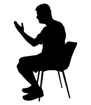 Silhouette of talking and gesticulating man sitting on chair, side view. Ve.. Stock Illustration