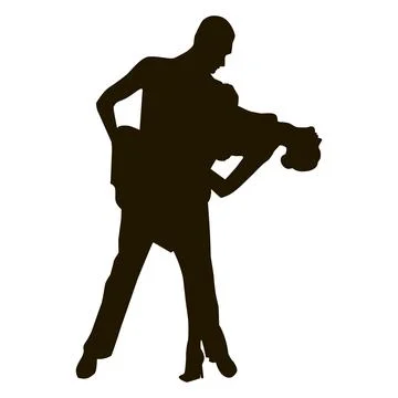 Silhouette of tango dance pair. Couple dancers Ilustração Stock