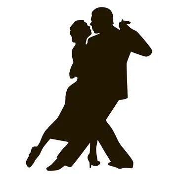 Silhouette of tango dance pair. Couple dancers Ilustração Stock
