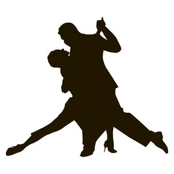 Silhouette of tango dance pair. Couple dancers Ilustração Stock